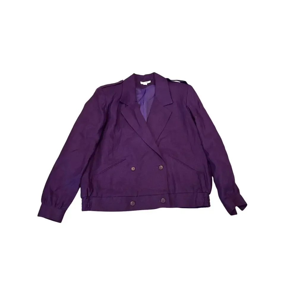 Vintage I. Magnin Purple 100% Linen Pantsuit Jacket Trousers Set USA Size 10
